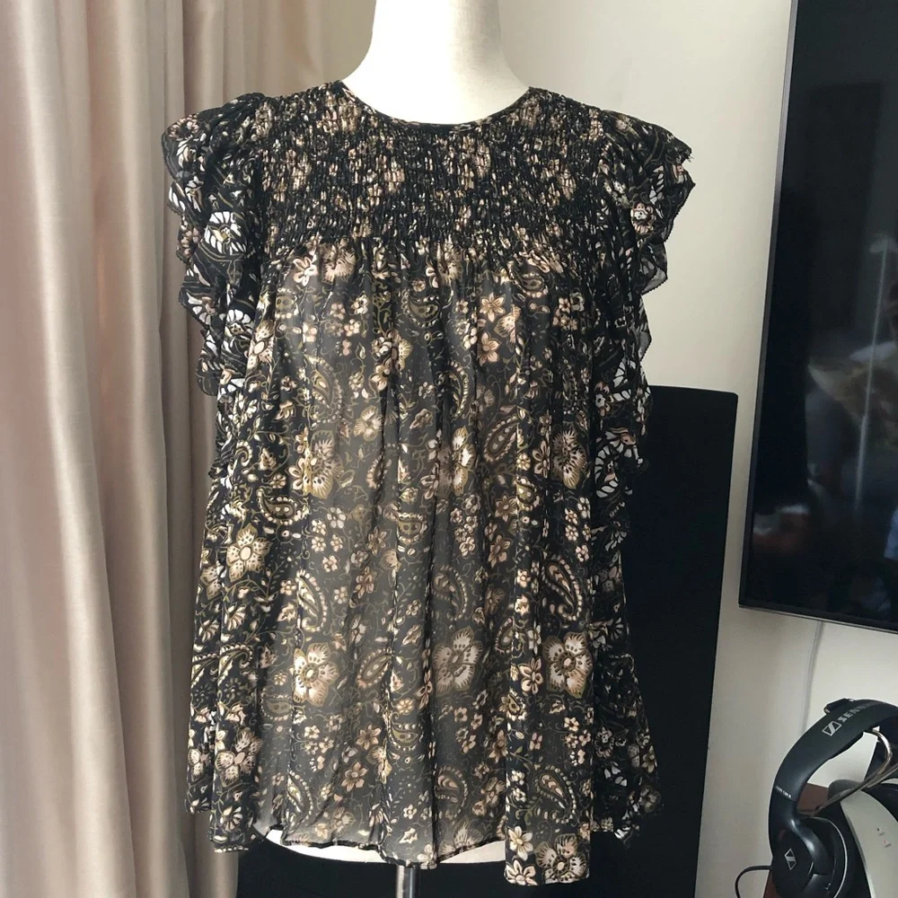 Ulla Johnson Black and Gold Floral Blouse - Picture 2 of 13